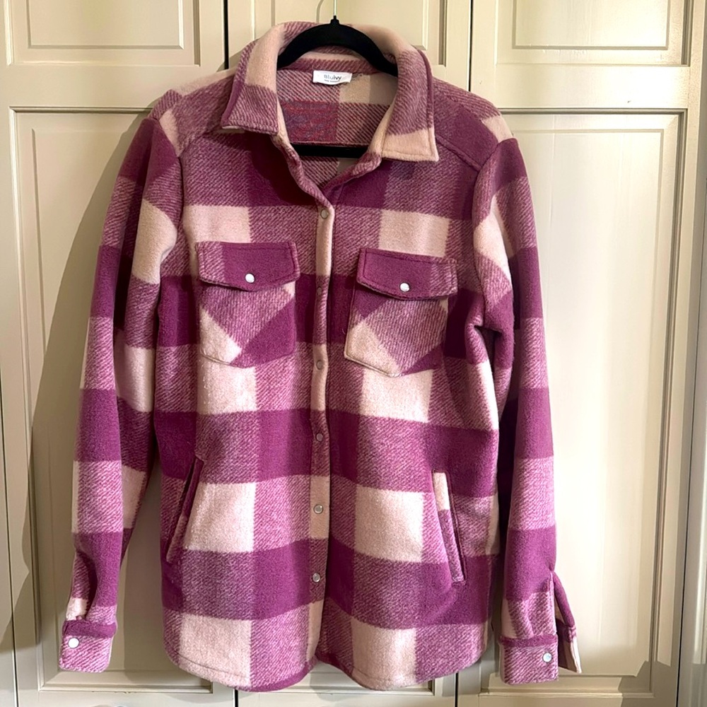 Bluivy Mauve Pink Plaid Shacket Shirt Jacket Oversized Fall Cozy